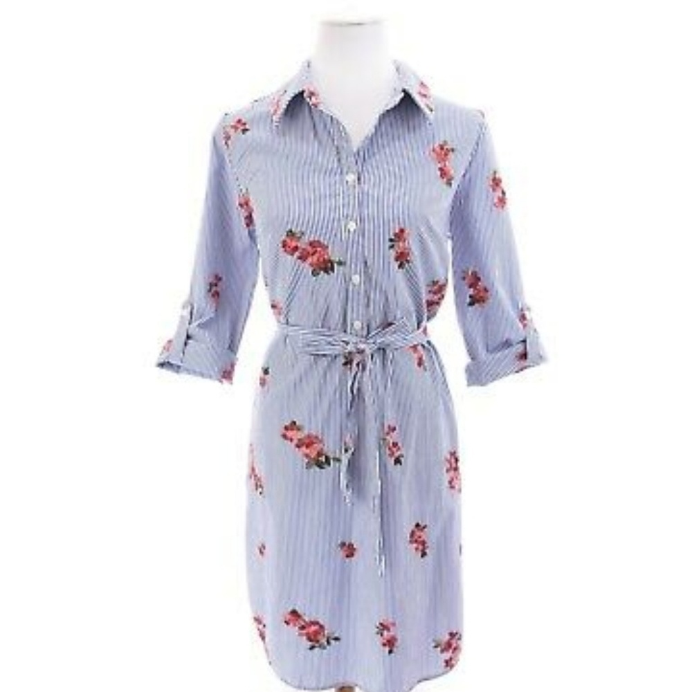 TACERA NWT Size Med. pinstriped floral shirtdress